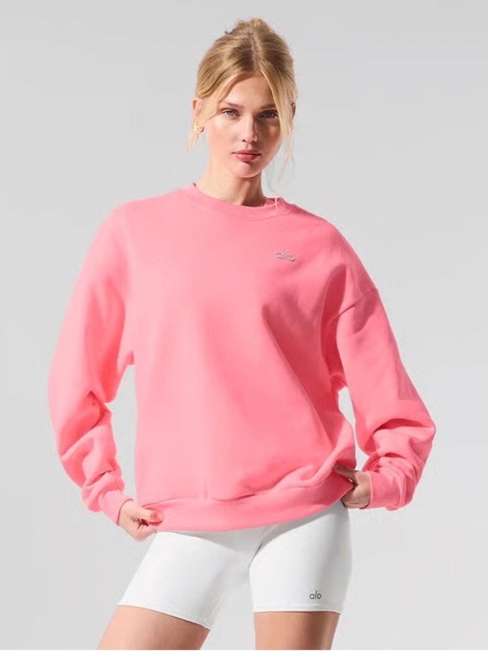 ALO Yoga Accolade Pink Neon Bubblegum Crewneck Pullover M